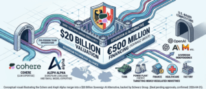 Cohere Aleph Alpha merger creates sovereign AI entity with $600M Schwarz Group investment and $20B valuation, targeting regulated industries.