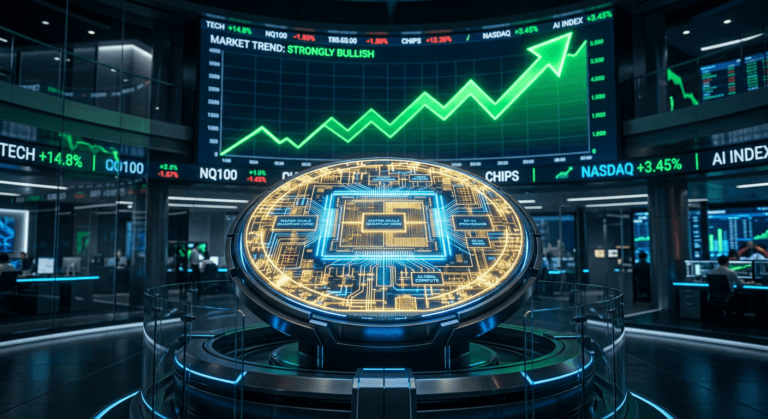 Cerebras Systems giant AI wafer-scale chip with stock market growth arrows representing the CBRS IPO success